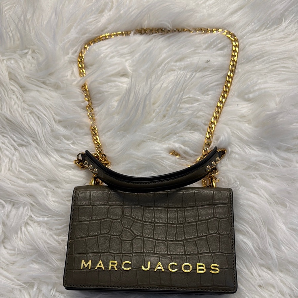 Marc Jacobs Olive Green Croc-Embossed Shoulder Bag